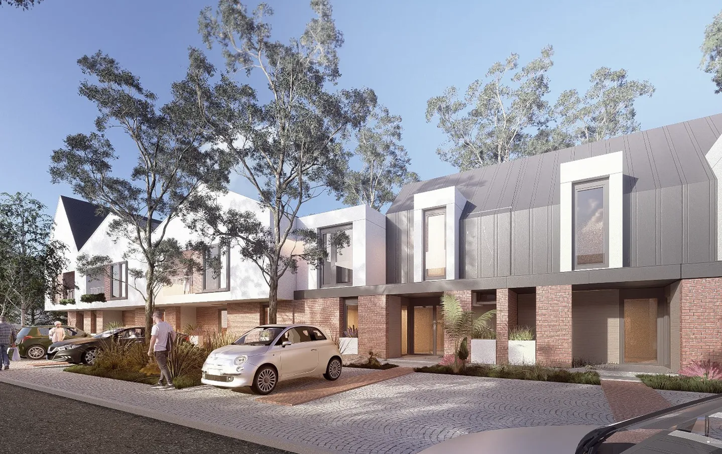 Ansamblul Green Homes — randare exterioara a locuintelor insiruite